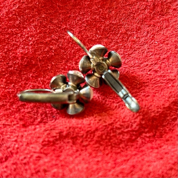 Vintage White & Crystal Leverback Earrings - Picture 4 of 6